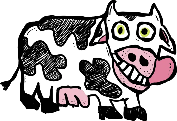 Hand-drawn cow, tongue out